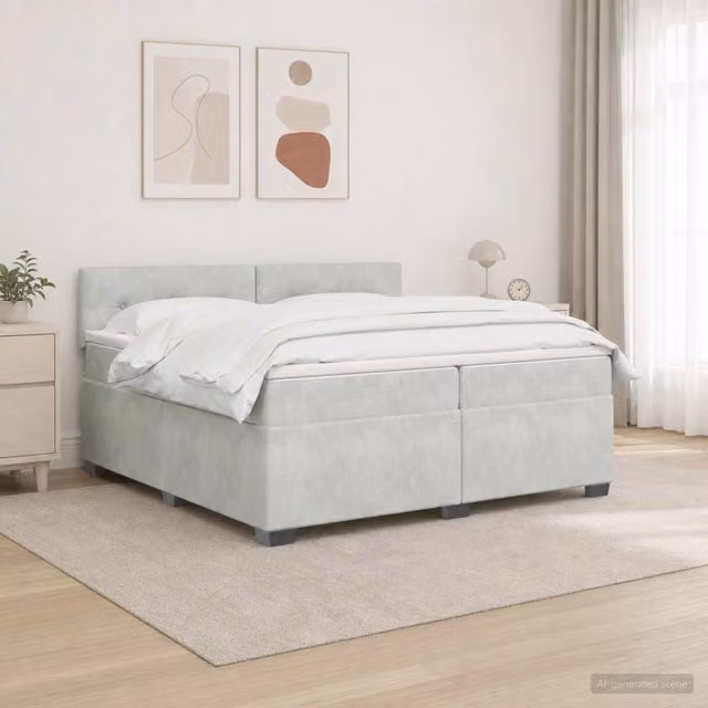 Letto Ibrido con Box Spring e Materasso vidaXL in Velluto Grigio con Illuminazione LED e Porte USB L/P/H: 200 x 140 x 88 cm