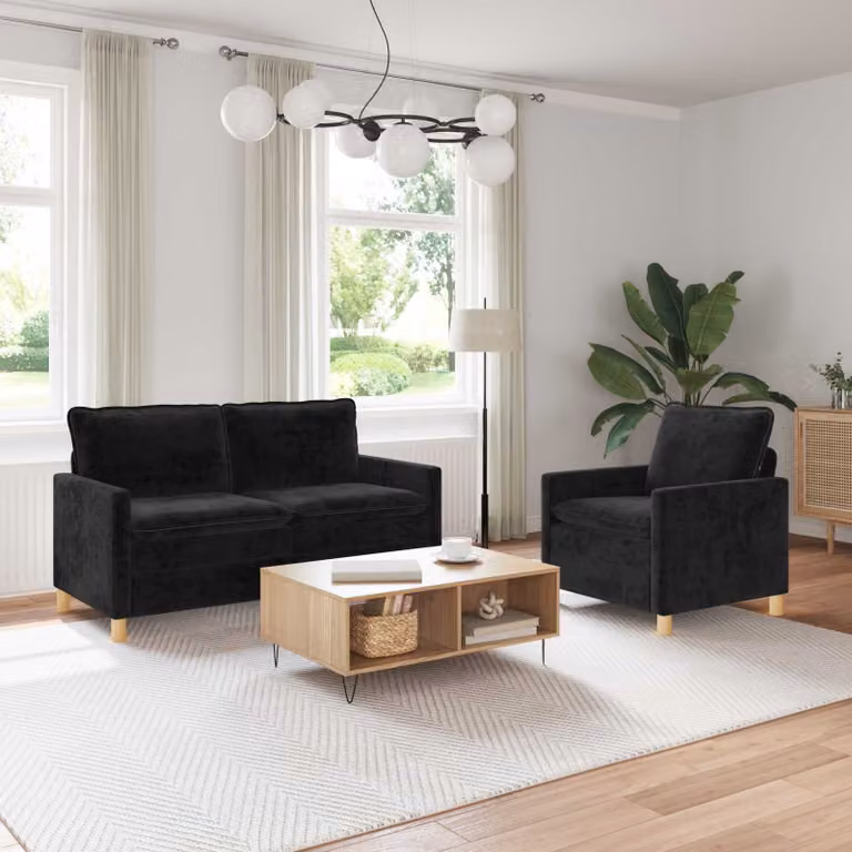 Set di 2 divani moderni vidaXL in tessuto nero con struttura in metallo e cuscini inclusi per il tuo soggiorno