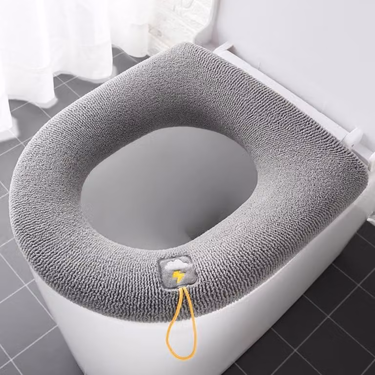 Tappetino per WC imbottito - Detergente per copriwater lavabile - Poliestere - Copertura universale in tessuto a maglia - Igienico - Design completamente avvolgente
