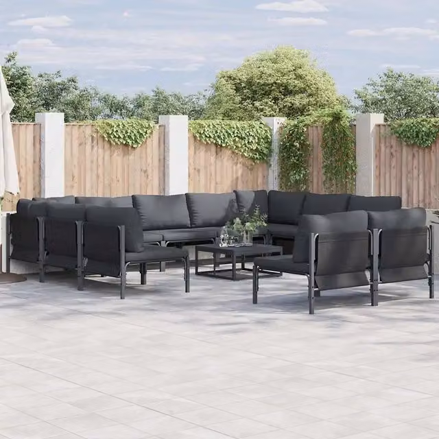 Set Divano da Giardino a L vidaXL 11 pz Antracite Nero in Acciaio Verniciato a Polvere con Cuscini Inclusi – 1