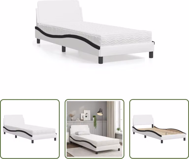 The Living Store Letto con materasso bianco e nero 90x190 cm in ecopelle