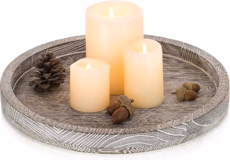 Vassoio di legno rotondo 30cm decorativo stile country Tavolino rustico Soggiorno 1 rotondo