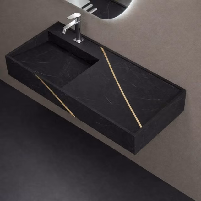 Lavabo consolle sospeso astrid artificial stone nero e nocciola venato elegante moderno *** finitura- nero, confezione 1