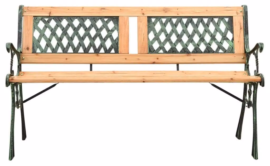 Panca da giardino in legno massello e ghisa, dal design nostalgico