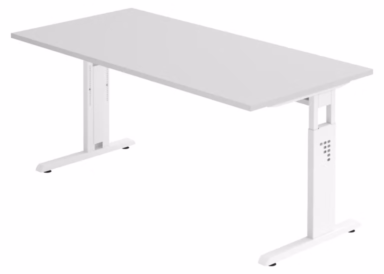 Scrivania bümö Serie-O - Dimensioni: 160 x 80 cm, Decorazione: Grigio, Struttura: Bianco