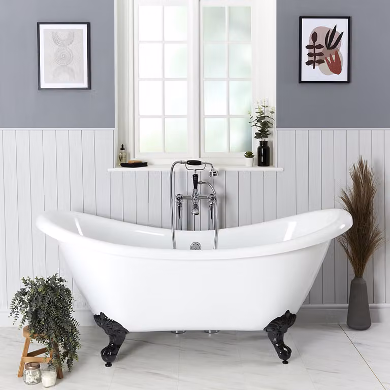 Vasca da Bagno Centro Stanza Classica in Acrilico 1750 x 730mm con Piedini Tradizionali Neri - Legend