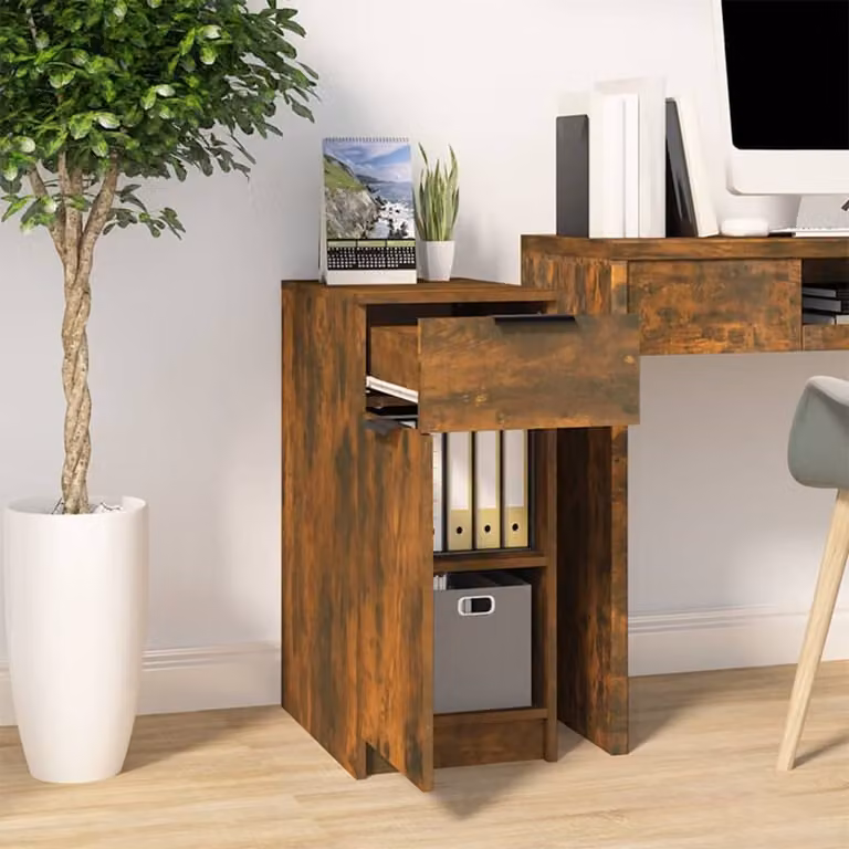 Maison Exclusive - Scrivania con armadio in rovere affumicato 33,5x50x75 cm Materiale ligneo