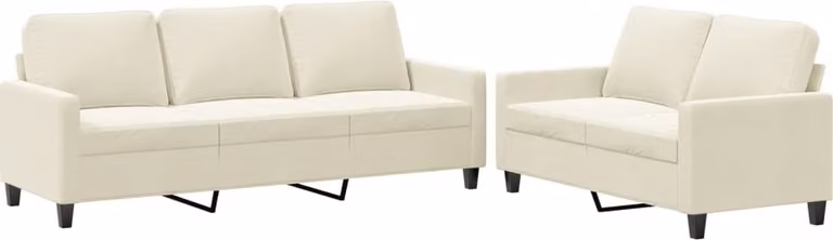 Set di Divani 2 pz con Cuscini Crema in Velluto