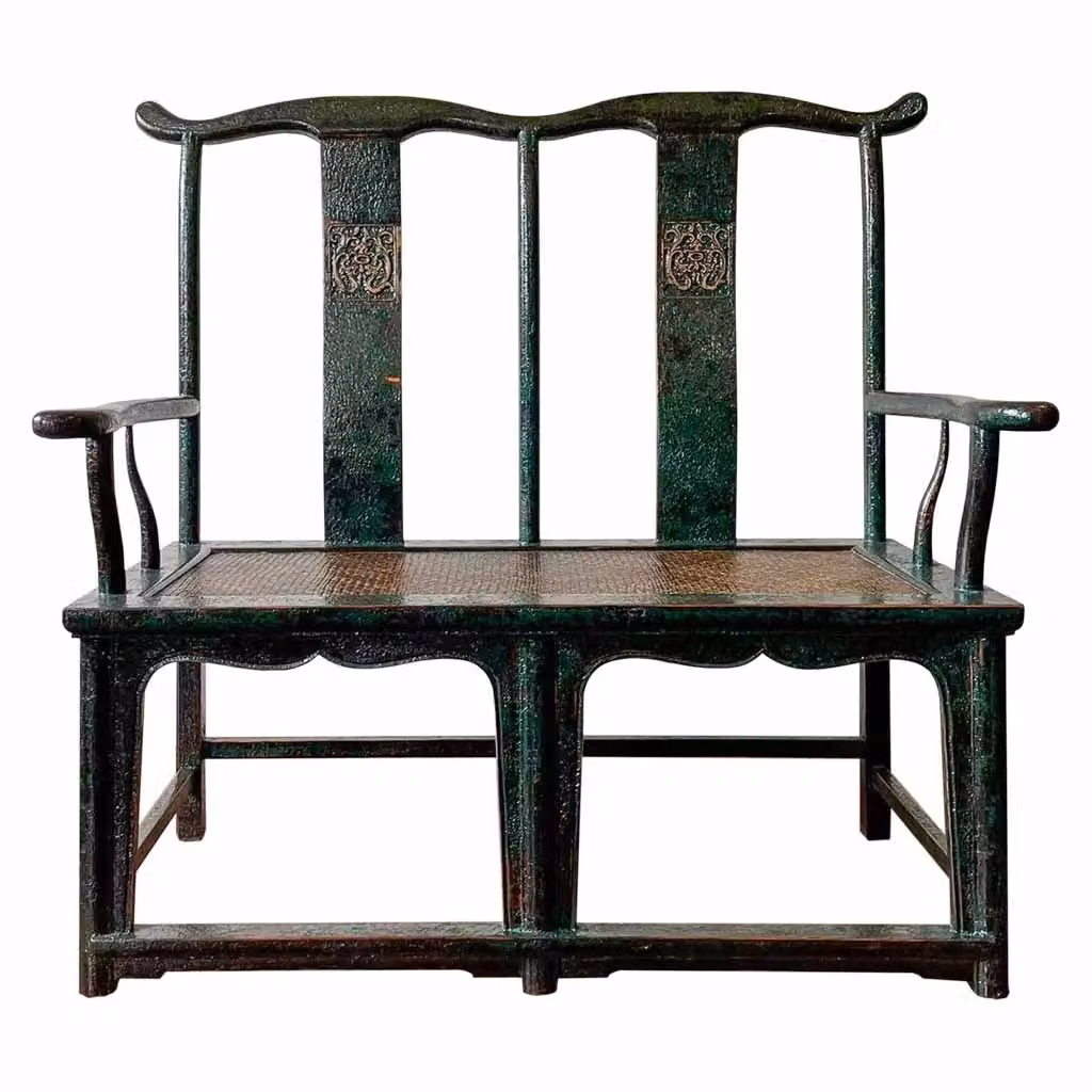 Panchina da giardino in legno e rattan WANDERLUST DECO con braccioli, colore marrone e verde, L: 126 cm, P: 60 cm, H: 119 cm – 2