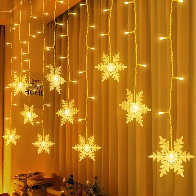 Tenda luminosa a forma di fiocchi di neve, 3,6 metri, luce bianca calda, 94 LED, grado di protezione IP44