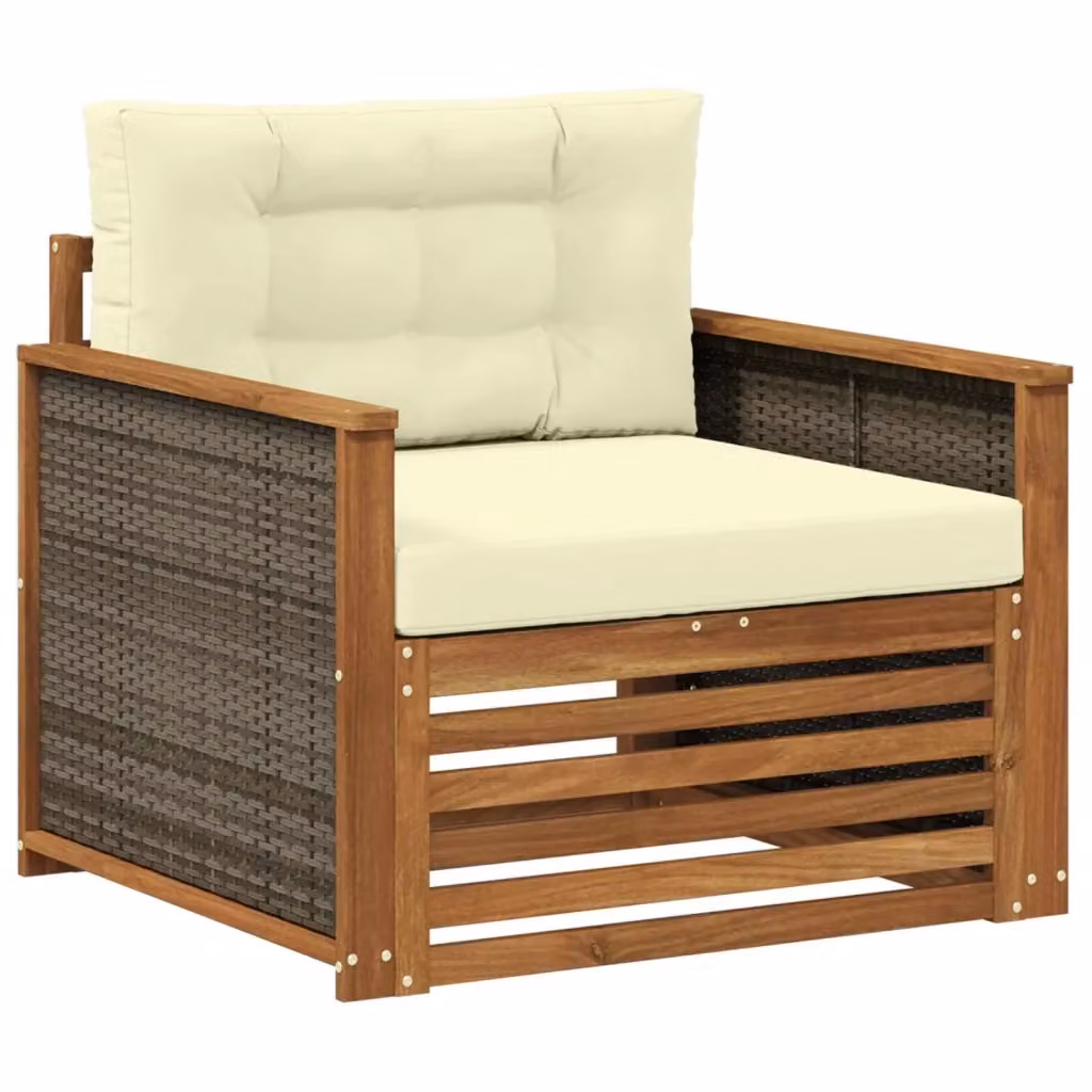 Divano centrale componibile da esterno DESIGN IN in legno di acacia massello naturale con cuscini beige – 2