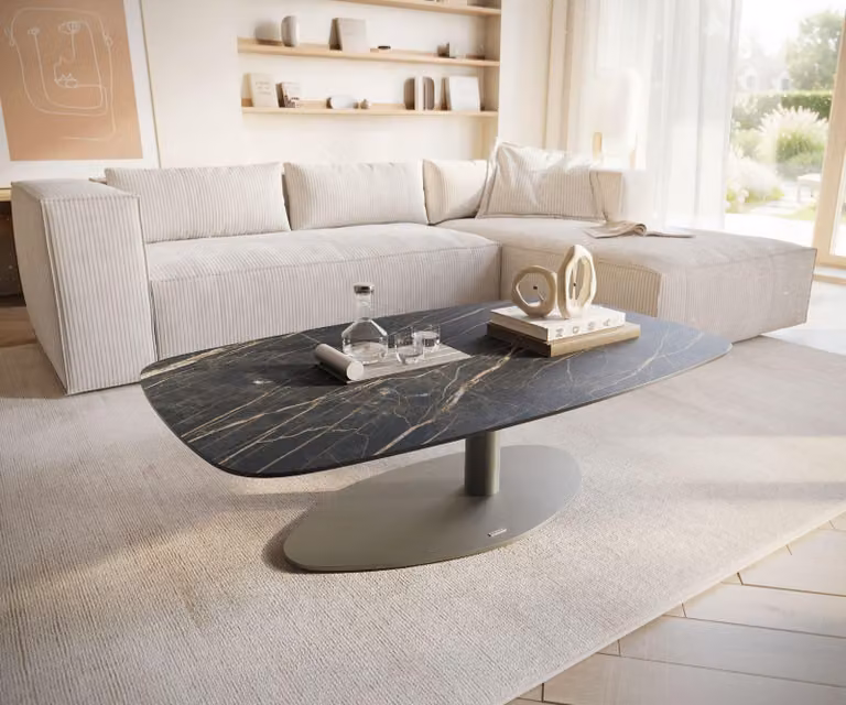 DELIFE Tavolino Edge Boot 120x70 cm Vetroceramica Laminam® Noir Desir Marrone Vibany Finitura effetto metallo Titanio