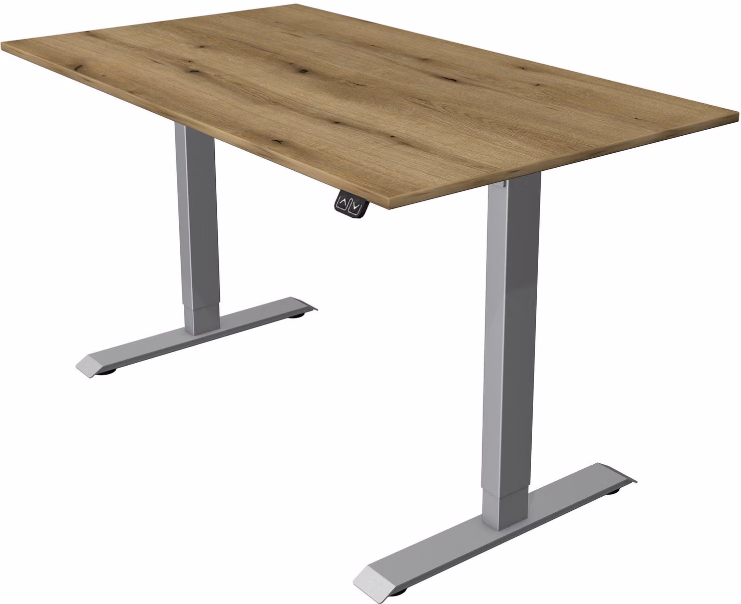 Tavolo da lavoro in piedi/seduto Move 1, regolabile elettricamente in altezza fino a 123 cm, LxP 140x80 cm, rovere/argento