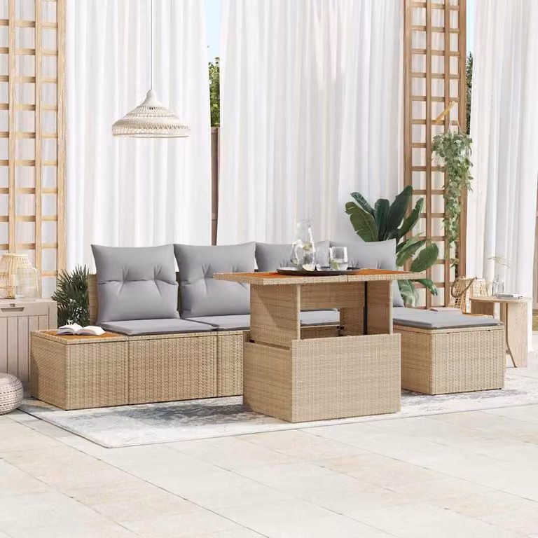Maison Exclusive - Set da giardino composto da 6 pezzi, divano in rattan sintetico beige
