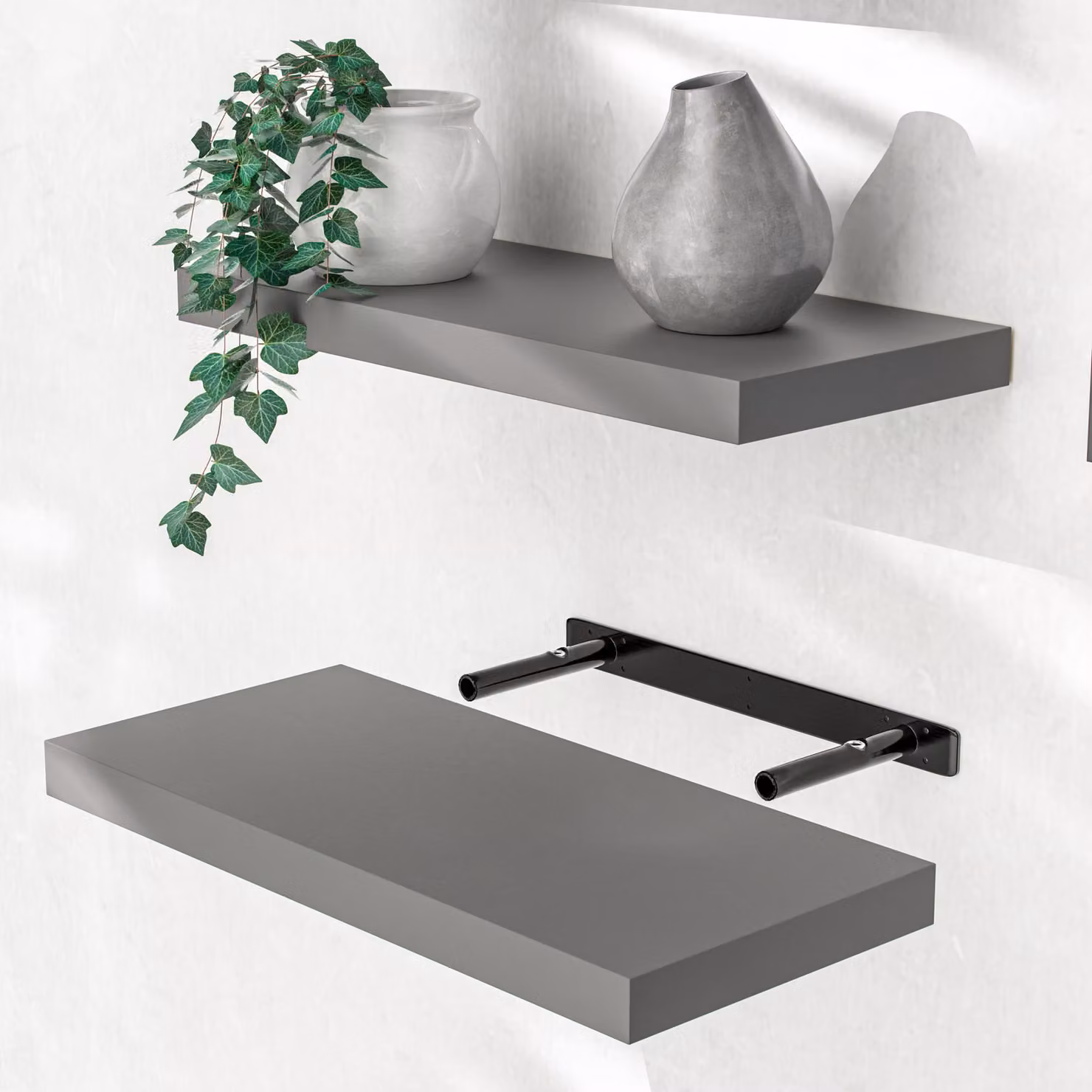 Set di 3 Scaffali Sospesi a Muro Casaria® in MDF Grigio Opaco, Larghezza: 50 cm – 2