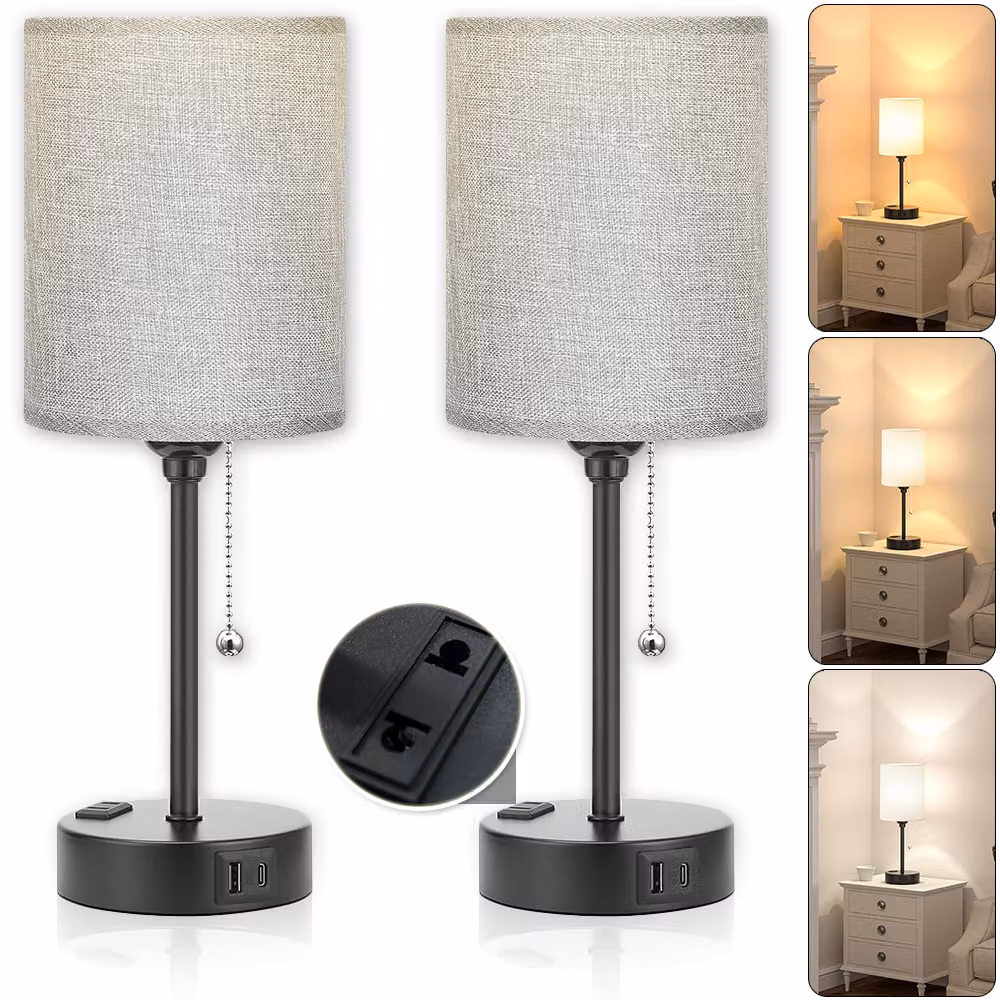 2x lampada da comodino dimmerabile a LED grigio, moderna piccola lampada da tavolo USB con cavo, E27 3 modalità lampada da comodino per comodino camera da letto soggiorno