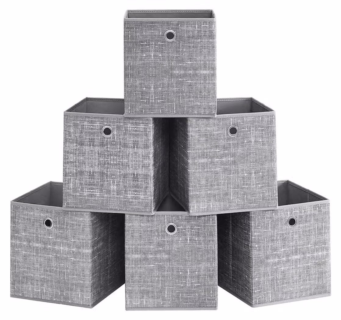 Set di 6 scatole portaoggetti grigie, effetto melange – Organizer in cartone – 26 x 26 x 28 cm