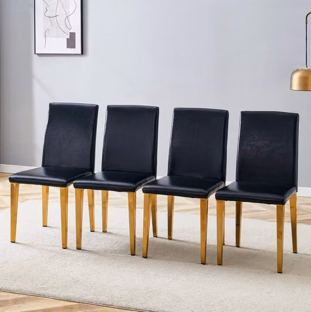 Set 4 sedie da pranzo in PU nero con gambe in metallo oro HAVRYA