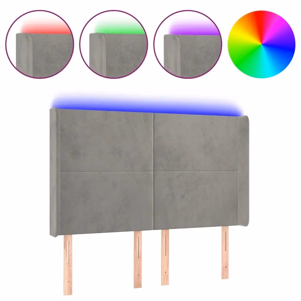 Testiera con LED Design Mania in Velluto Grigio Chiaro con Porte USB, L: 147 cm, P: 16 cm, H: 118/128 cm – 2