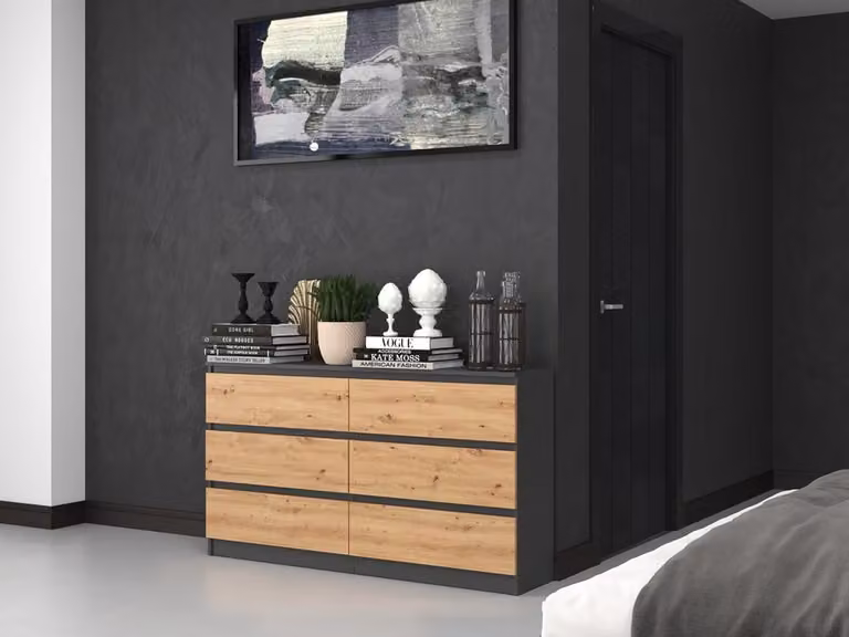 Comò, larghezza 120/140 cm, 6 cassetti