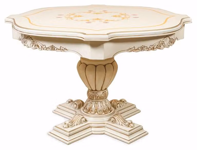 Casa Padrino tavolo da pranzo barocco bianco/marrone Ø 120 cm - Mobili da sala da pranzo barocchi