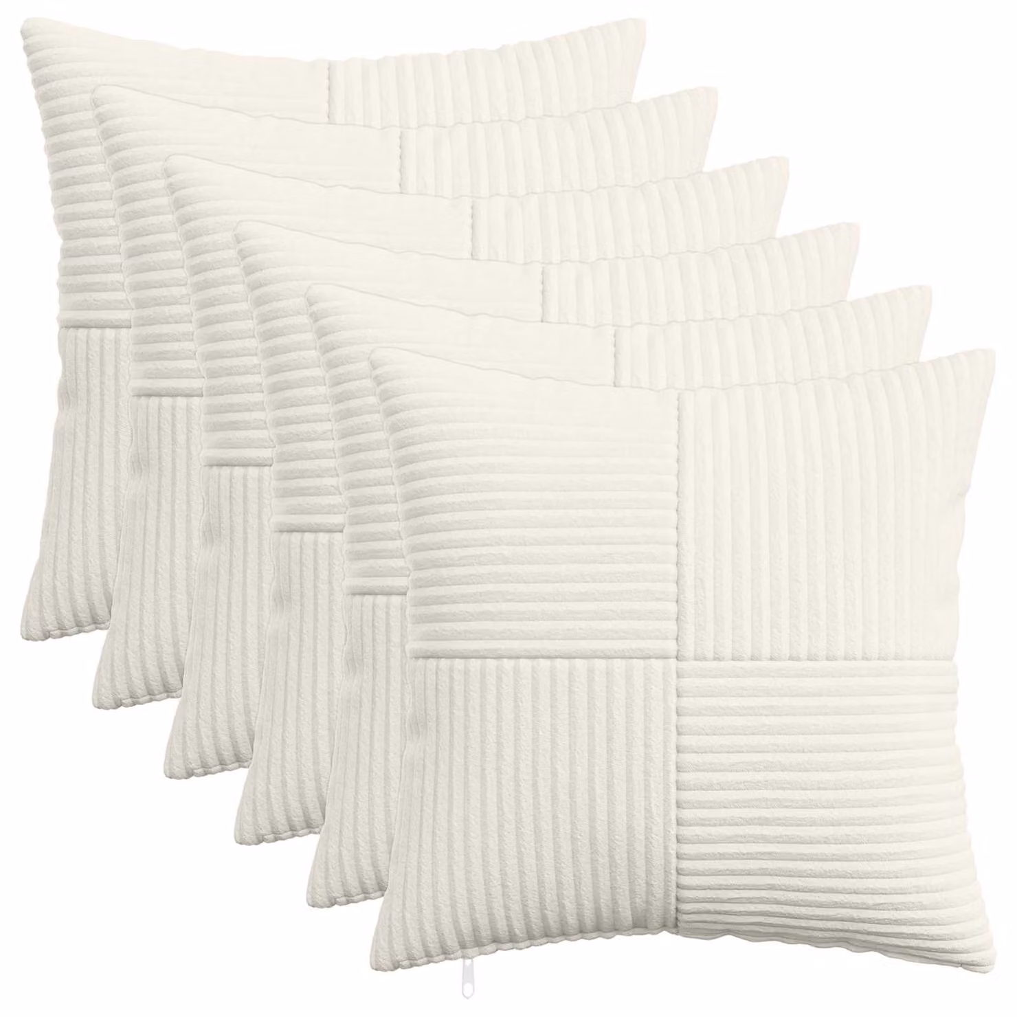 Set di 6 federe vidaXL ALMELO in velluto a coste, colore crema, 45 x 45 cm