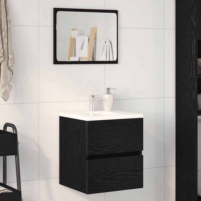Mobile Lavabo Moderno vidaXL in Rovere Nero e Legno Multistrato, L: 41 cm, P: 38,5 cm, H: 45 cm