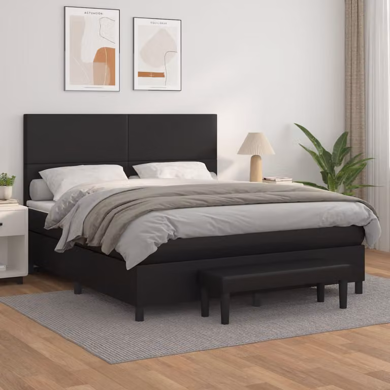 vidaXL Giroletto a Molle con Materasso Ibrido in Similpelle Nero L/P/H: 180 x 200 x 128 cm