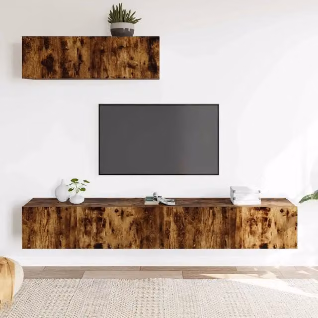 Set Mobili Porta TV 3 pz Rovere Fumo in Legno Multistrato 3114483