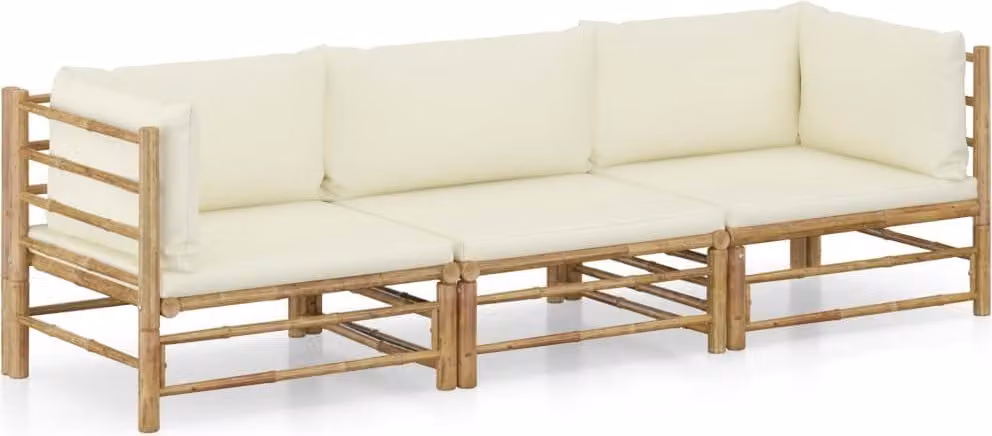 Maison Exclusive - Set da giardino a 3 pezzi con cuscini color bianco crema in bambù