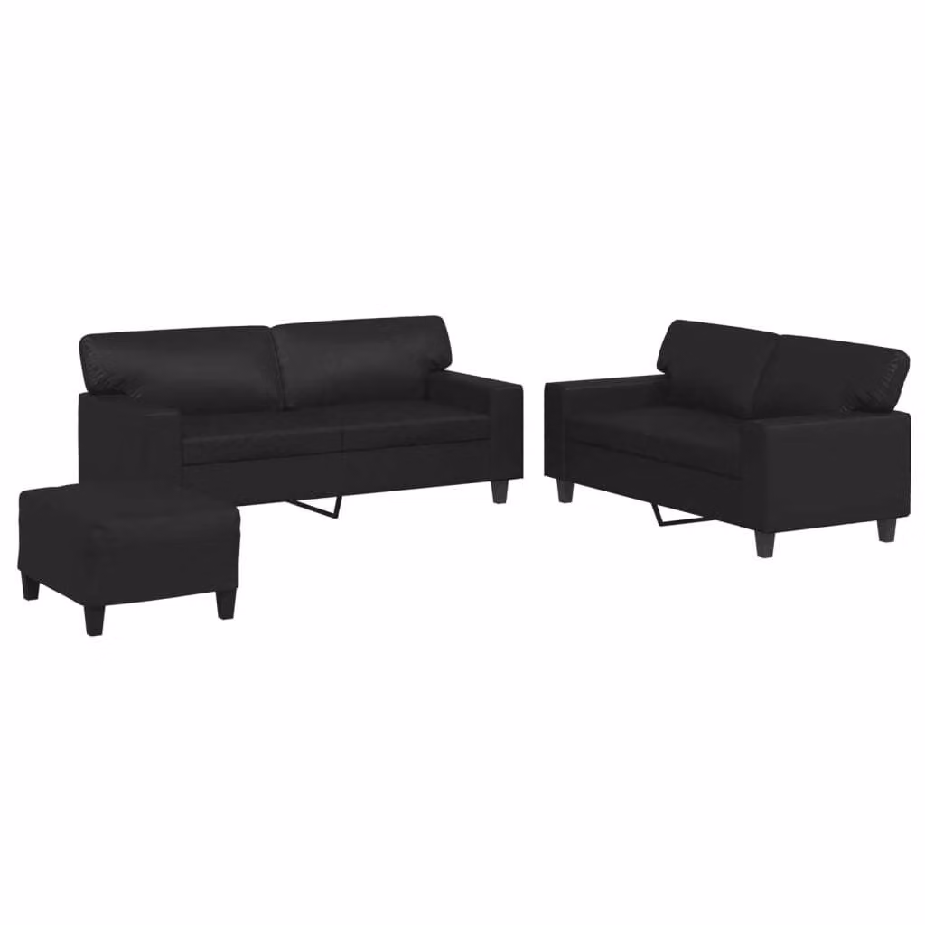 Set di Divani 3 pz Nero in Pelle finta