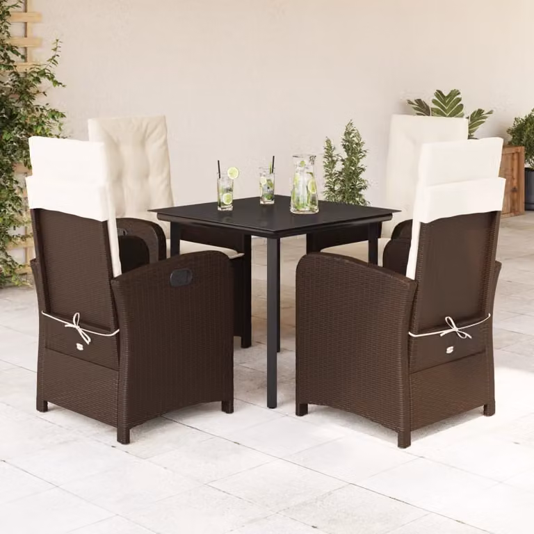 Set da Pranzo da Giardino 5pz vidaXL in Polyrattan Marrone con Cuscini e Tavolo in Vetro
