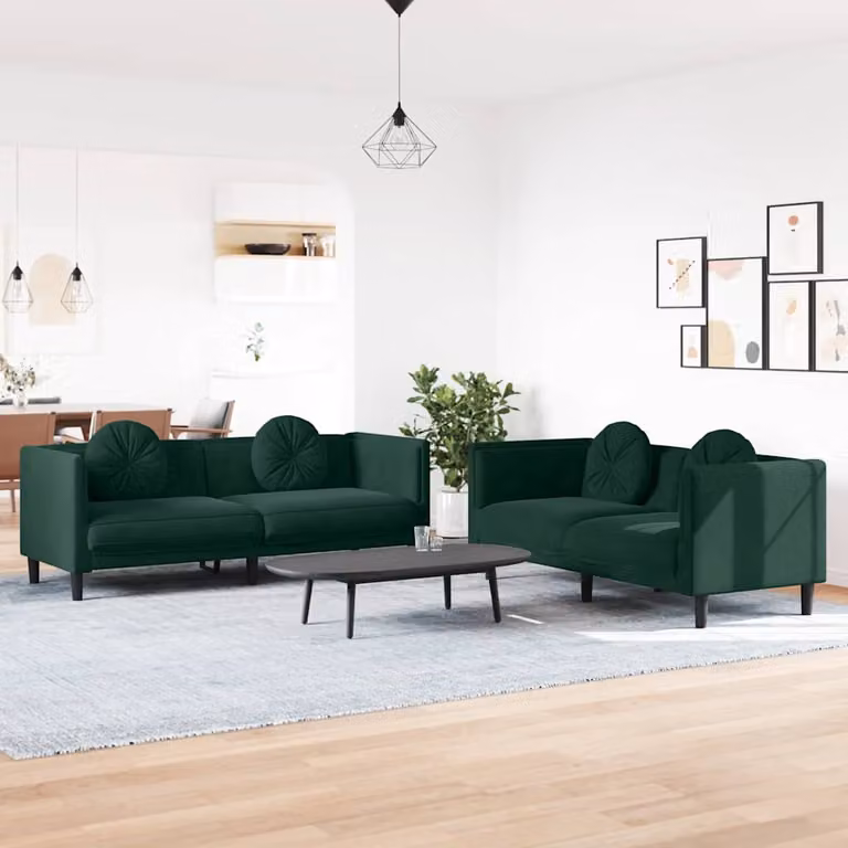 Set di 2 Divani Moderni vidaXL in Velluto Verde con Cuscini per Soggiorno