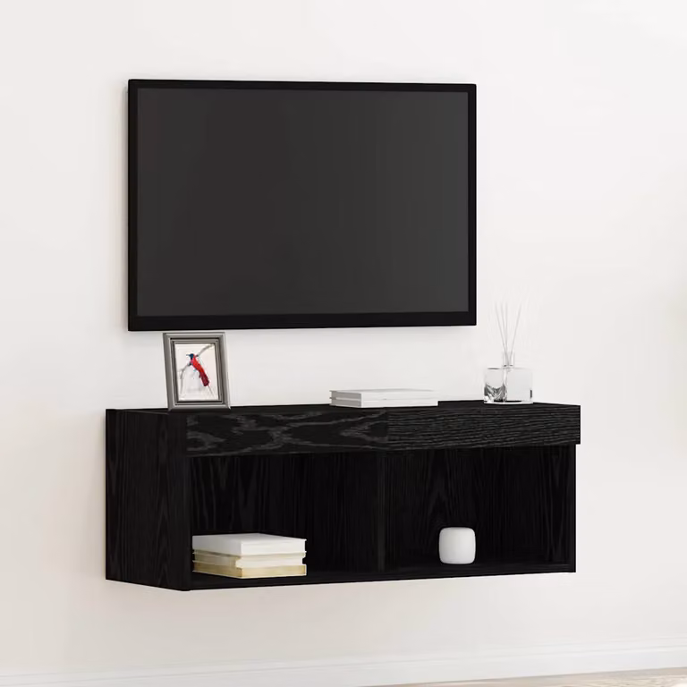 Set mobile TV moderno vidaXL in legno ingegnerizzato nero e rovere con illuminazione integrata L/P/H: 80 x 30 x 30 cm