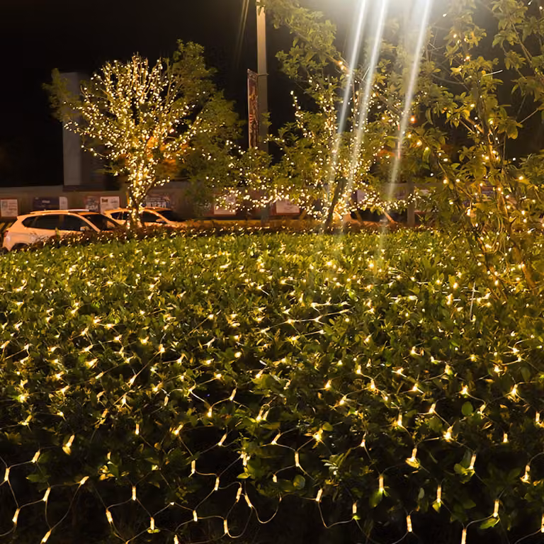 Catena luminosa LED Ikodm, rete luminosa di 4,5 x 1,6 metri, 300 LED bianco caldo, grado di protezione IP44, 8 modalità con funzione di memorizzazione, ideale per decorazioni natalizie all'esterno