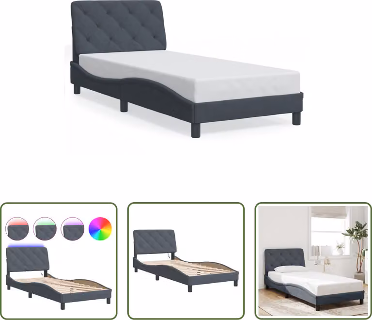 The Living Store Struttura letto con luci LED grigio scuro 80x200 cm in velluto