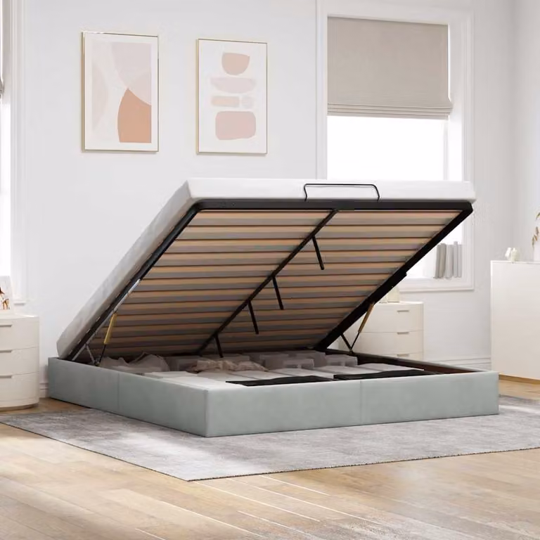 Struttura Letto con Contenitore a Sollevamento vidaXL in Velluto Grigio L 200 x P 200 x H 28 cm