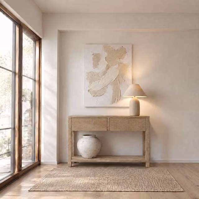 Mobile da ingresso Banak Premium in legno di mango stile scandinavo colore marrone e beige