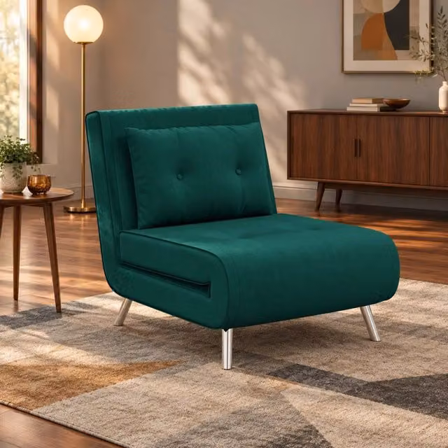 Poltrona letto pieghevole 3 in 1 con rivestimento in velluto verde scuro 77x88x83 cm per stanza ospiti
