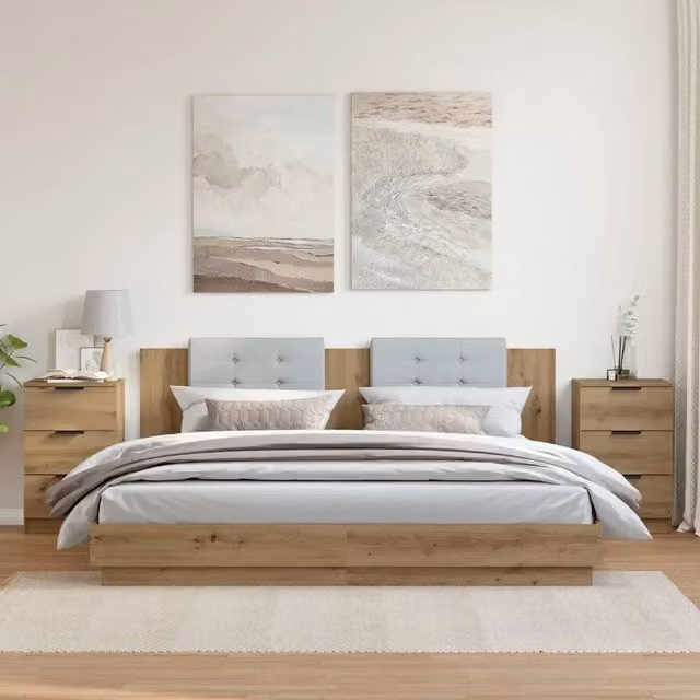 Set di 2 comodini vidaXL in legno rovere marrone con montaggio a parete L: 40 cm, P: 36 cm, H: 65 cm