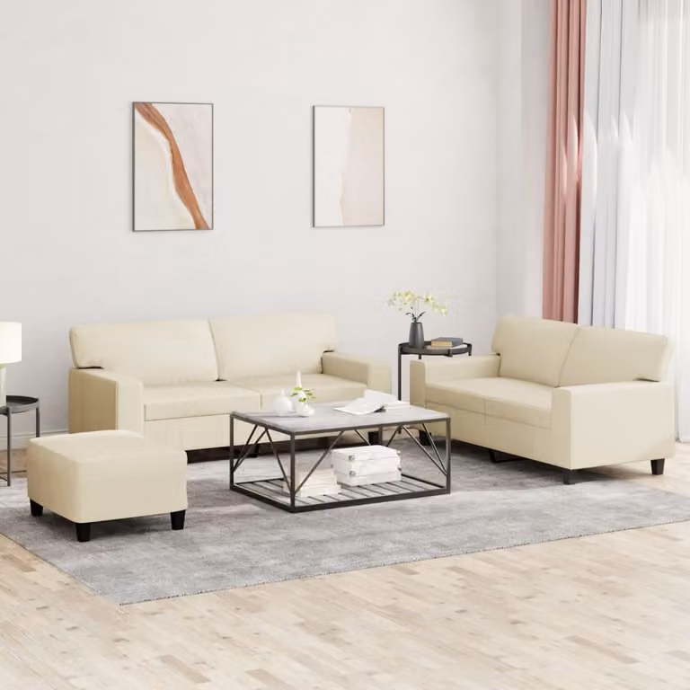 Maison Exclusive - Set divano 3 pezzi in ecopelle color crema
