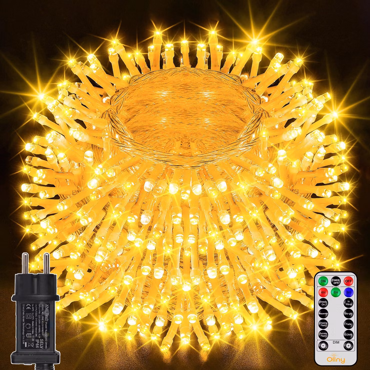 Catena luminosa a LED, 40 metri, 400 LED bianco caldo, grado di protezione IP44, timer, 8 modalità, telecomando