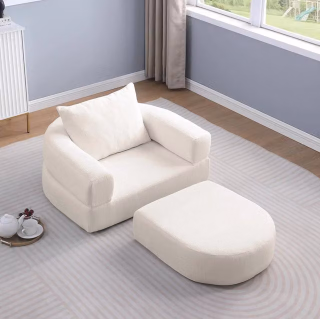 Divano letto pieghevole 101x90x21 cm beige, convertibile con cuscino, in tessuto