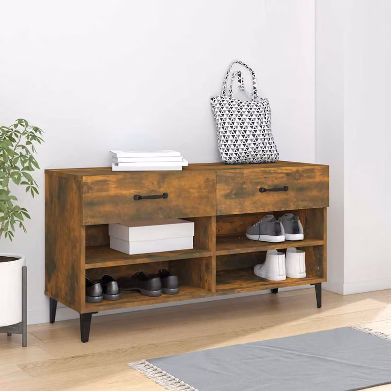 Scarpiera moderna vidaXL in legno rovere fumo, sospesa a parete, L 102 x P 35 x H 55 cm