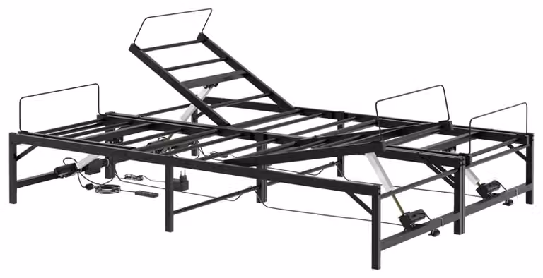 Struttura del letto regolabile elettricamente, colore nero, dimensioni 150 x 200 cm, realizzata in acciaio