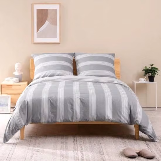 Set di biancheria da letto in cotone reversibile a strisce bianche e grigie composto da copriletto e 1 federa, L/P: 140 x 200 cm, Federa: 80 x 80 cm