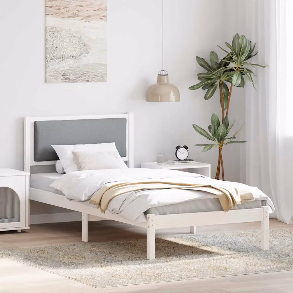 Struttura del letto vidaXL in pino massello grigio e bianco, dimensioni 90 x 200 cm