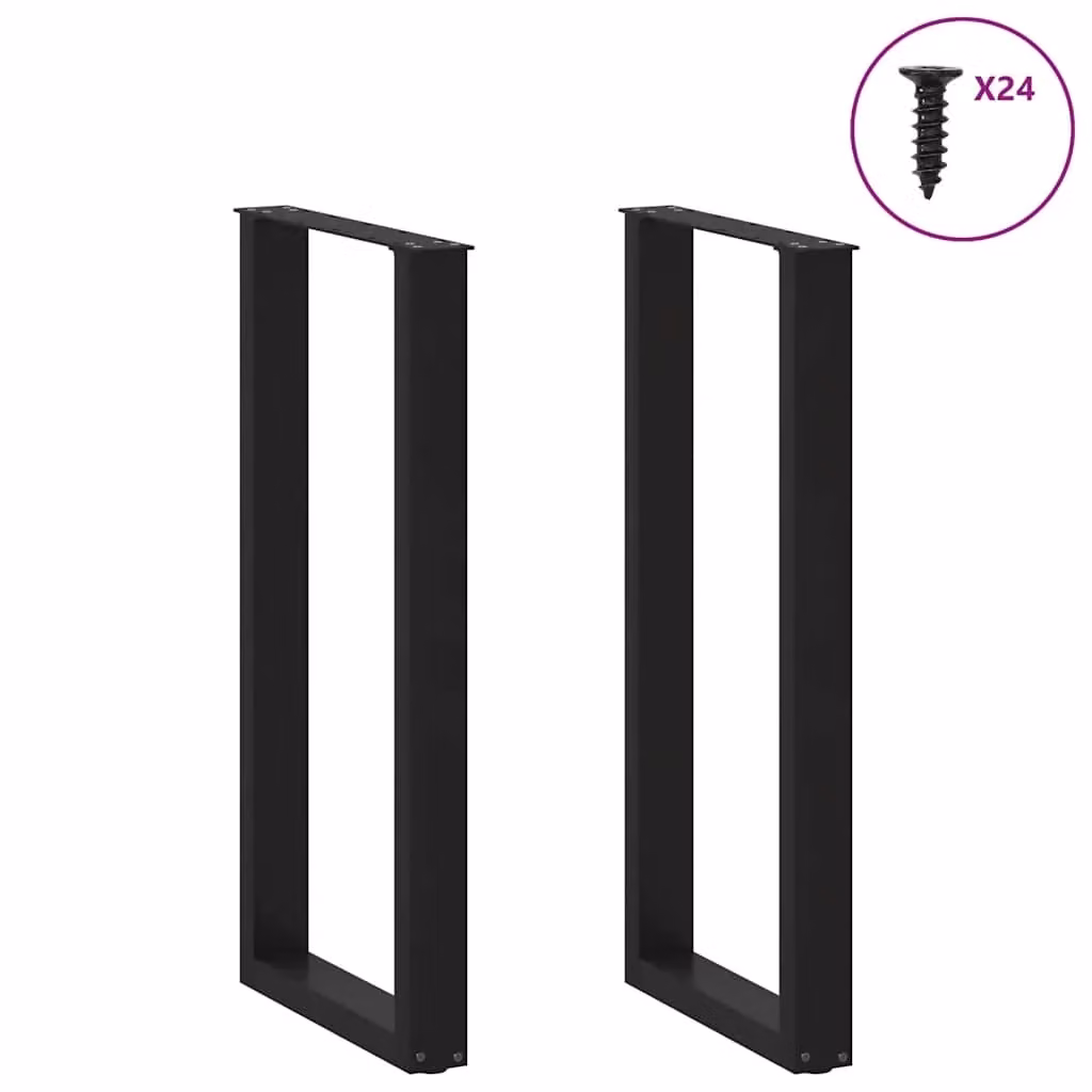 Set di 2 gambe per tavolo da bar a forma di U in acciaio nero opaco con piedini regolabili H: 100 cm, L: 50 cm – 2