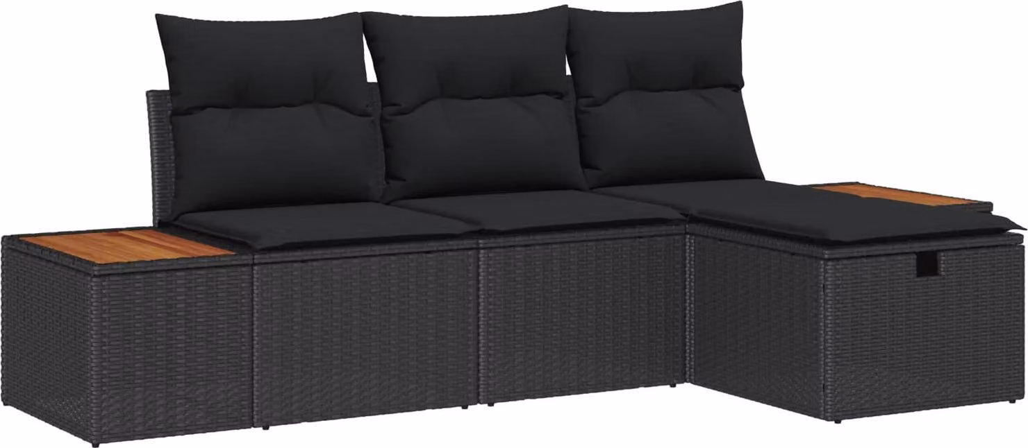 Maison Exclusive - Set da giardino composto da 4 pezzi, divano in rattan sintetico nero