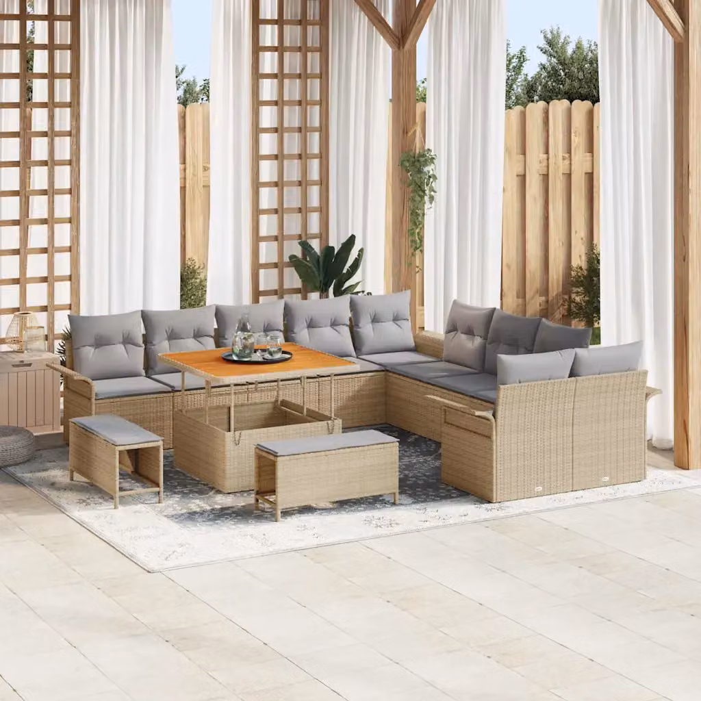 Set Divano da Giardino vidaXL 13 Pezzi con Cuscini Beige e Grigio Chiaro in Acciaio Verniciato a Polvere – 1